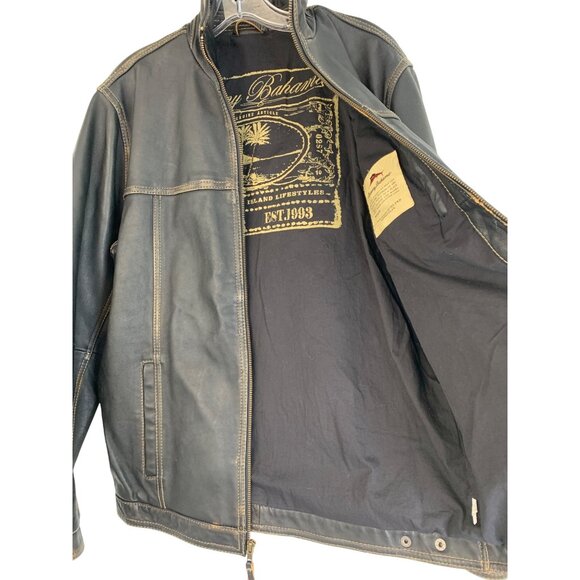 Tommy Bahama Mens Black Leather Jacket Small S Full Zip EUC RFF10661 - Picture 3 of 12